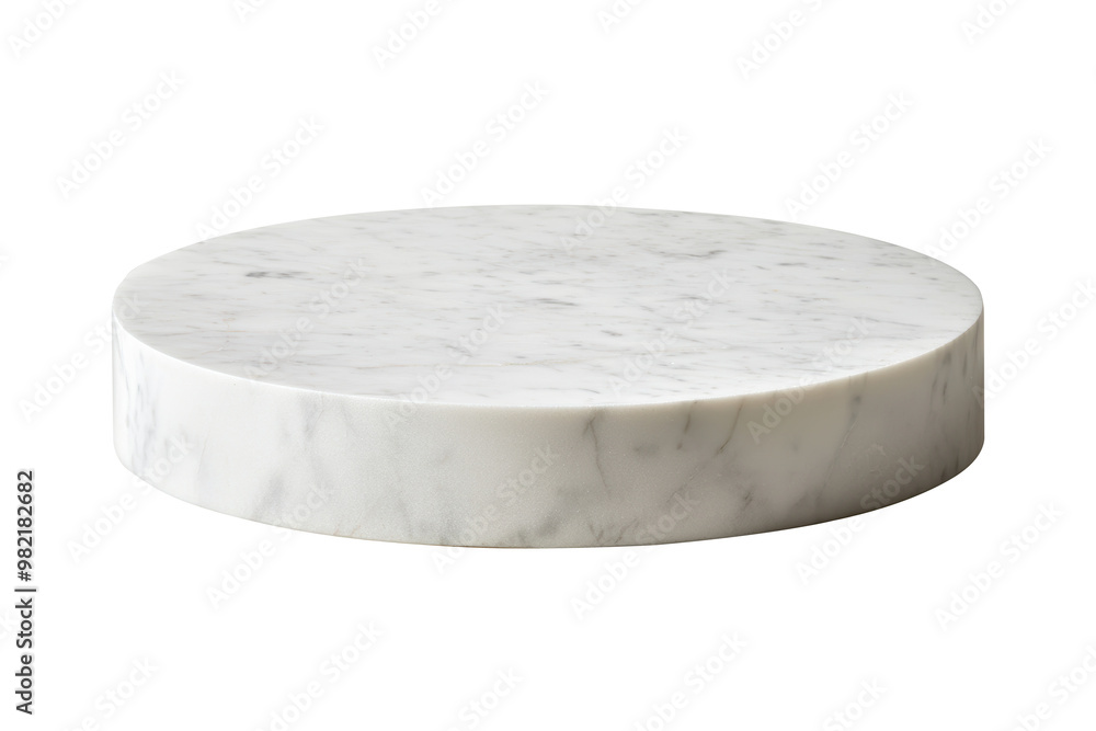 Poster circular white marble display stand with a sleek surface and subtle grey veining. ideal for product 