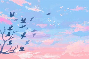 Obraz premium Silhouette bird pattern with textured effect on off-white background. Beautiful simple AI generated image