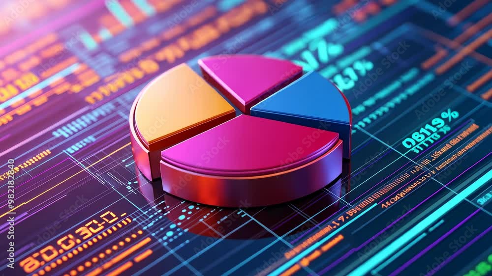 Aufkleber colorful pie chart on a digital interface , data visualization and analysis concepts.