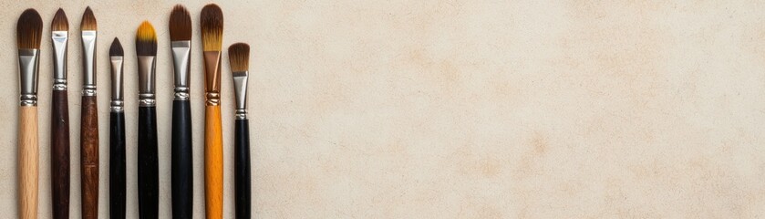 Fototapeta premium A collection of paint brushes arranged on a textured background, perfect for art, creativity, or painting projects.