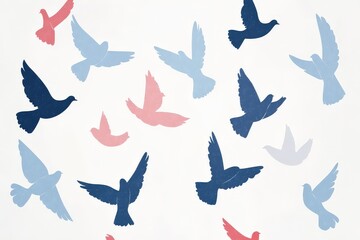 A collection of cartoon-style blue birds showcasing various poses and expressions.. Beautiful simple AI generated image