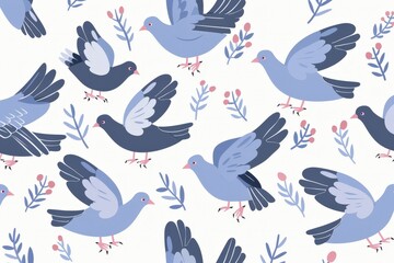 A collection of cartoon-style blue birds showcasing various poses and expressions.. Beautiful simple AI generated image
