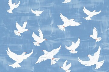 Fototapeta premium Creamy Birds Seamless Pattern - Digital Illustration With High Quality Pixels Can Be Used For Print On Demand . Beautiful simple AI generated image