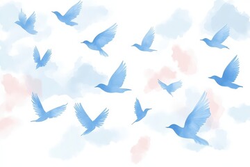 Obraz premium Creamy Birds Seamless Pattern - Digital Illustration With High Quality Pixels Can Be Used For Print On Demand . Beautiful simple AI generated image