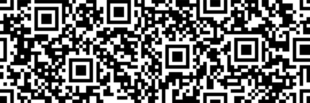 Binary bw message for electronic device and scanners as a seamless pattern with random squares. Simple qr code. Abstract vector geometry bg