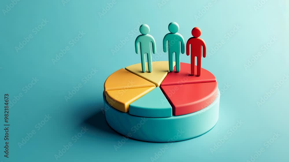 Poster colorful pie chart with figures ,data analysis and statistics concept