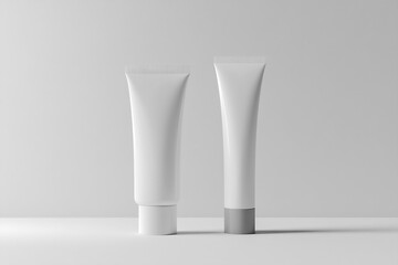 volumetric illustration clean and empty cosmetic jars - cream tube and serum bottle. ai generation