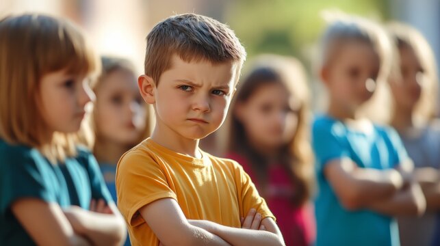 Frustrated school child among children in the school yard