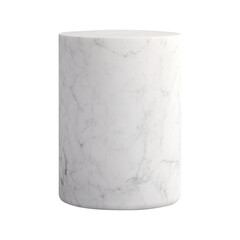 White marble cylindrical pedestal with subtle grey veins and a polished finish. Perfect for modern decor or display. Isolated on transparent background, png.