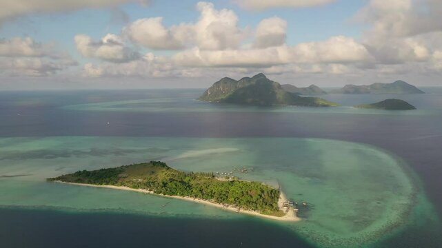 Aerial view of the Maiga island, Semporna Sabah, Malaysia. Aerial Footage