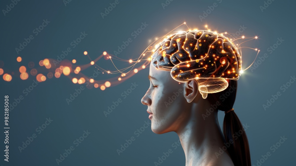 Poster a human brain with glowing synapses, representing the flow of knowledge and understanding.