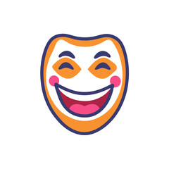 Fototapeta premium Smiling theater mask in orange and white colors with happy expression on a white background