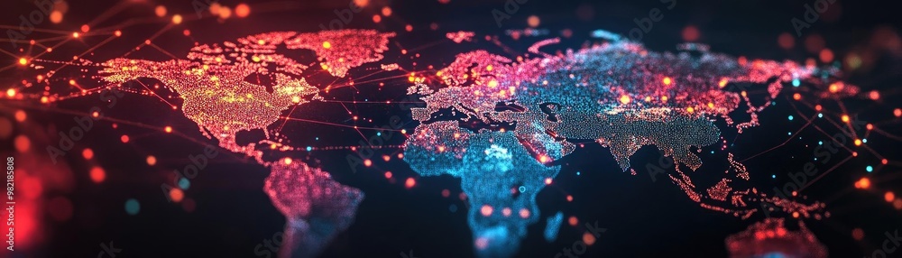 Poster a vibrant digital world map showcasing interconnected data points, symbolizing global connectivity a