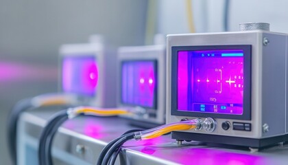 Digital sensors monitoring temperature and humidity in a product testing room, environmental control, lab quality control,