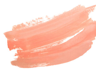 Peach brush stroke hand painted on a white isolated background. Generative AI.