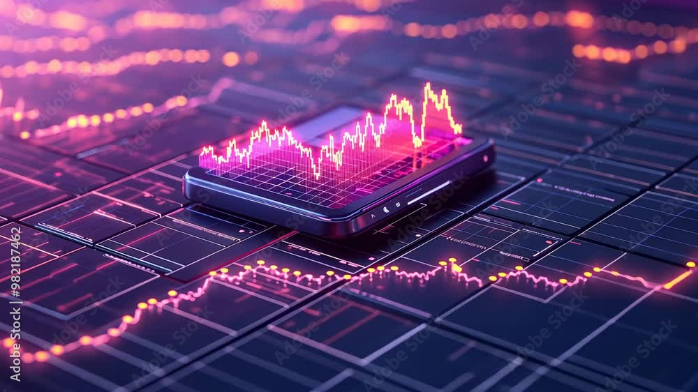 Poster a displaying vibrant data visualization with dynamic graphs