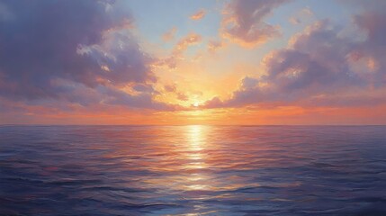 Fototapeta premium A Calm Ocean at Sunset with Dramatic Sky