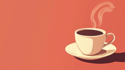 Obraz premium A cup of coffee with steam rising on a red background.