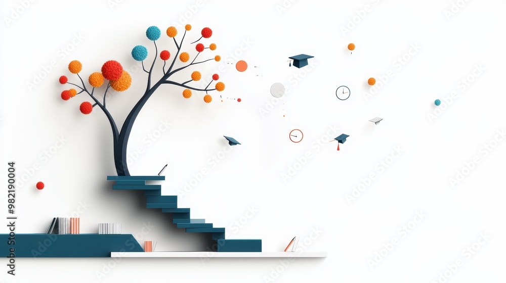 Poster a minimalistic circular flow chart representing the steps involved in completing a university course