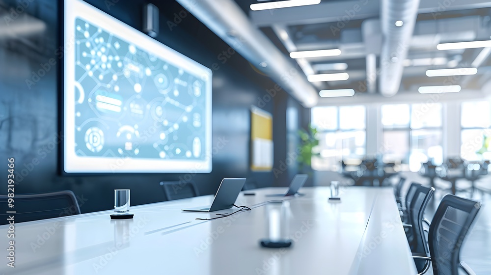 Poster smart and interconnected office space with advanced digital devices and automation solutions
