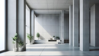 Minimalistic concrete interior with columns
