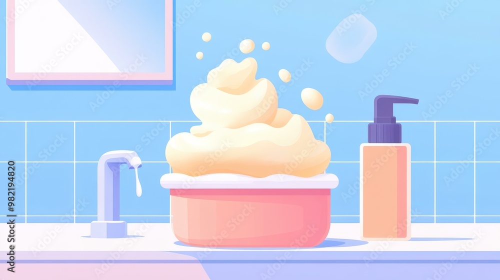 Poster experience the fusion of flat design and 3d animation in a playful illustration of deep cleansing fo