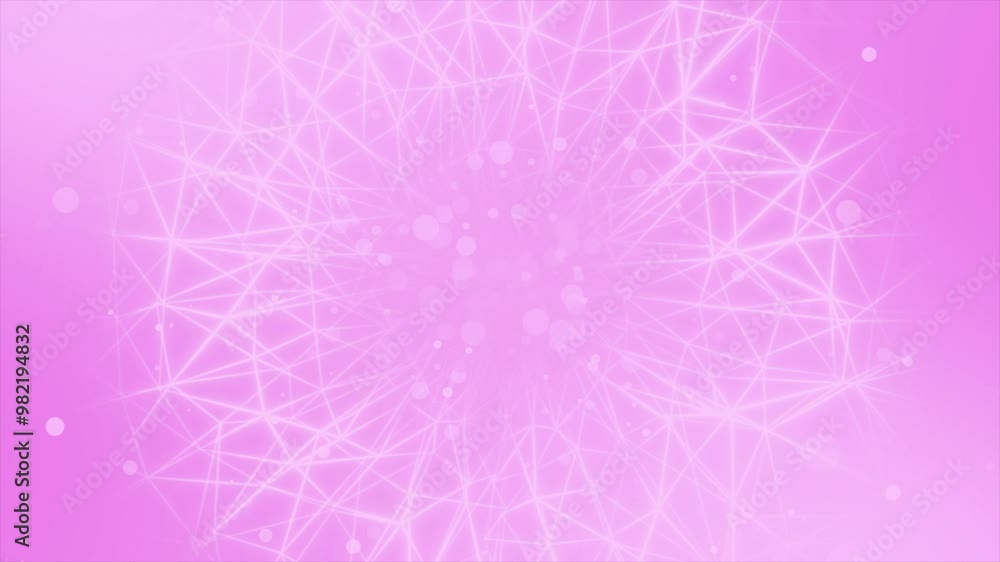 Poster Pink color glowing plexus design with moving bokeh particles abstract background