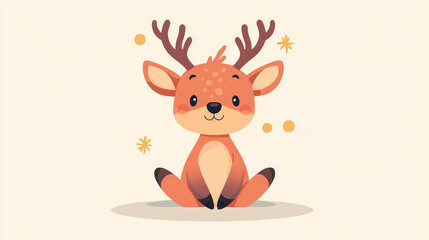 Fototapeta premium A charming cartoon reindeer sits with elegance, featuring modern textures in a colorful flat design style.