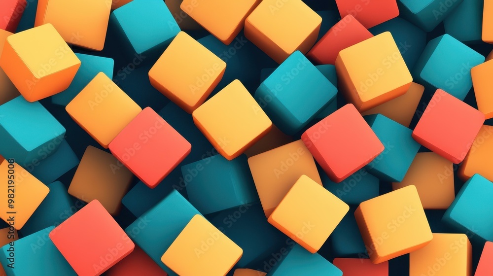 Poster dive into a vibrant world of modern abstract design featuring cubes and playful textures in a stunni