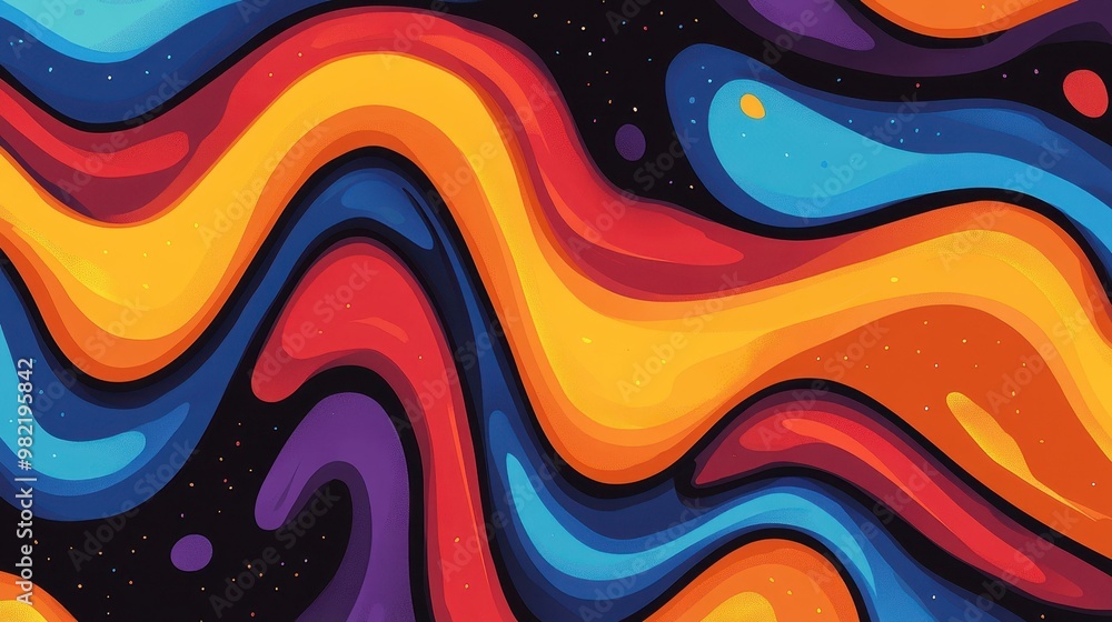 Poster dive into vibrant waves and swirls with this trendy retro psychedelic design, featuring a fun and di