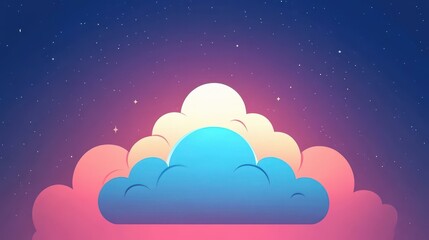 Bright and playful cloud illustration, adorned with colorful lights, perfect for modern design projects. A charming cartoon touch