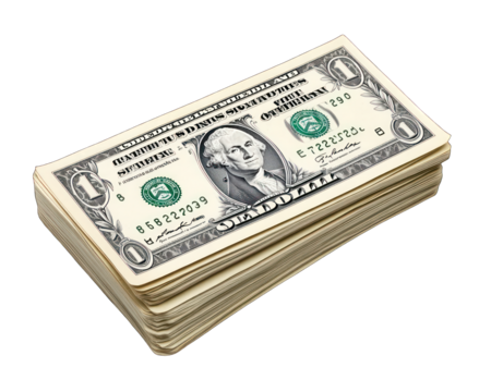 Paper money stack on transparent background