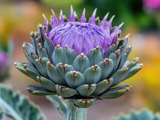 Purple and green flower in the garden. Created with Ai