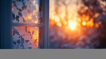 Fototapeta premium Frozen Windowpane with a Sunset View