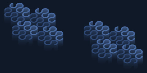 Abstract Background with 3D Curving Shapes: A Dark Blue Geometric Wavy Pattern Design with Fluid Curves and 3D Depth and Copyspace