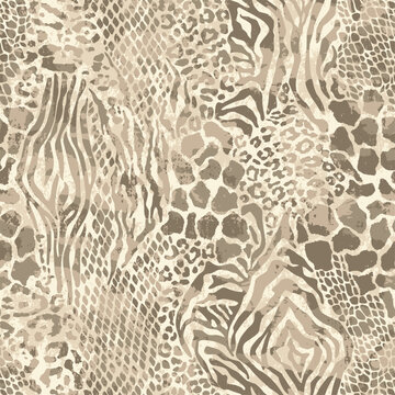 Wild animal skins abstract patchwork wallpaper grunge vector seamless pattern for fabric shirt card cloth tablecloth pillow