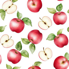 Watercolor seamless pattern of apples, isolated on a white background. png