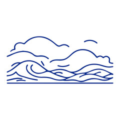 Stylized blue waves and clouds against a white background