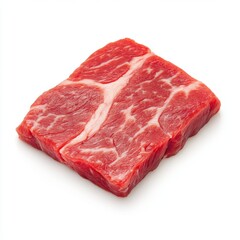 Obraz premium Perfectly Marbled Raw Beef Slice with Intricate Fat Patterns on White Background