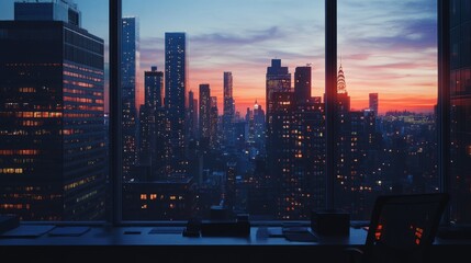 Sunset View from Office in Urban Cityscape