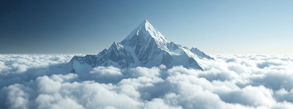Panorama Illustration of majestic mountain peak with snow-capped slopes.