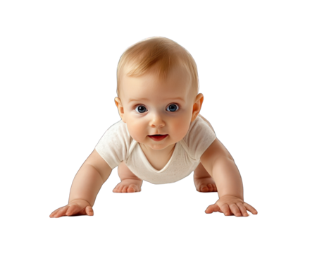 Baby crawling on hands and knees on transparent background