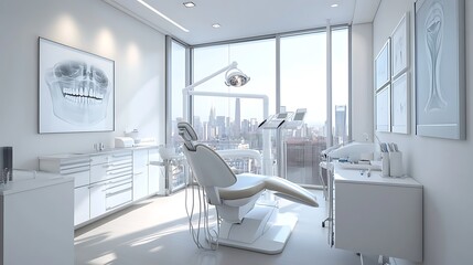 Sleek and Modern Dental Office Interior Design with Advanced Equipment and Bright Lighting