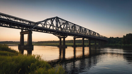Fototapeta premium Steel bridge stretching across river background