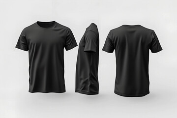 Photo men's 3d rendering black t-shirt front and back mockup template 