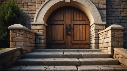 Fototapeta premium Stone steps leading to wooden door background