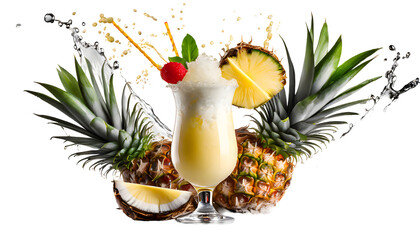 Pina colada cocktail Splash. Generative AI.