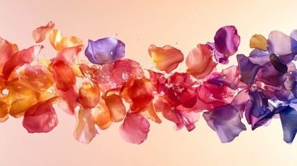 Multicolored Rose Petals Floating in Water with Air Bubbles