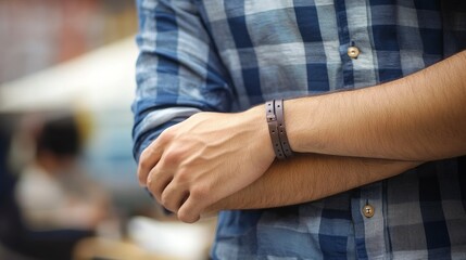 Stylish Man Wearing Leather Bracelet in Casual Fashion Look