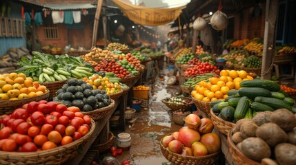Obraz premium Vibrant Produce Market in Southeast Asia